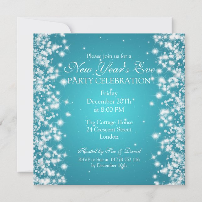 Elegant New Years Eve Winter Sparkle Blue Invitation (Front)