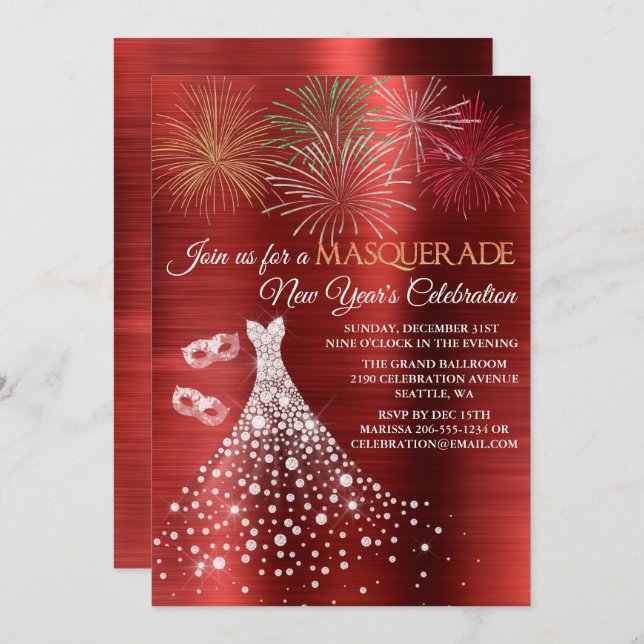 Elegant New Years Masquerade Invitation (Front/Back)