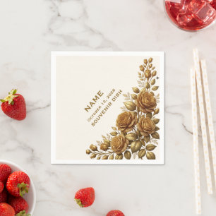 Elegant New York Rose Gold Floral Wedding Napkin