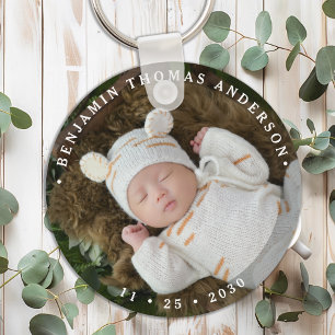 Elegant Newborn Baby Personalized Simple Photo  Key Ring
