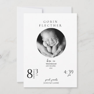 Elegant Newborn Details and Photo Birth Announcement