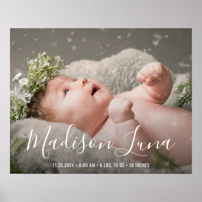 Elegant Newborn Girl Birth Baby Photo Nursery Poster (Front)