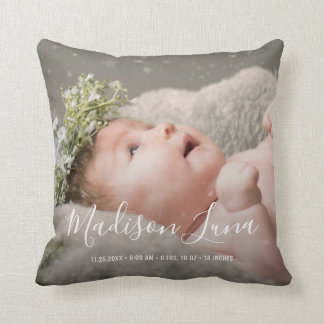 Elegant Newborn Girl Birth Nursery New Baby Photo Cushion