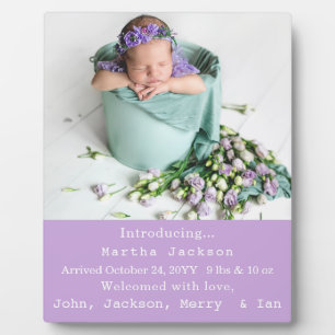 Elegant Newborn Girl Birth Nursery New Baby Photo  Plaque
