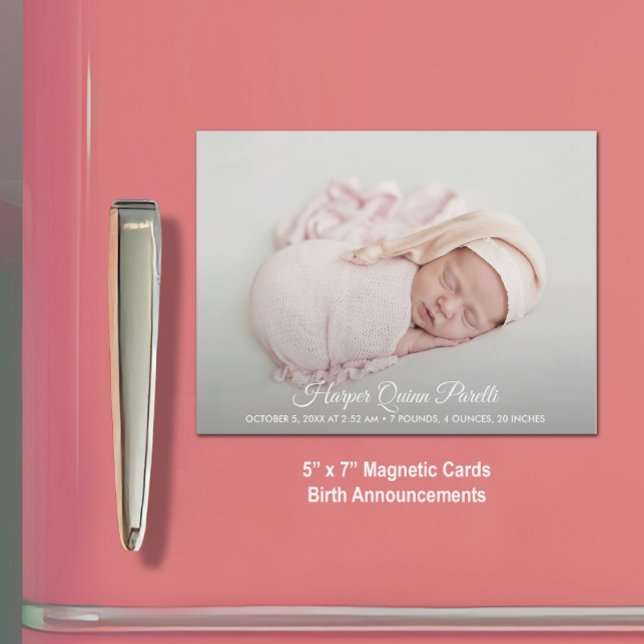 Elegant Newborn Photo Birth Announcement (5" x 7" magnetic card birth announcements (smaller sizes in our collection.))