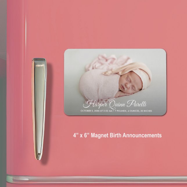 Elegant Newborn Photo Birth Announcement Magnet (4" x 6" magnet birth announcements (3" x 4" in our collection.))
