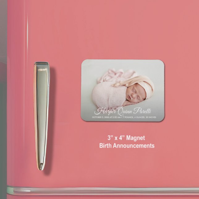 Elegant Newborn Photo Birth Announcement Magnet (Small 3" x 4" magnet birth announcements (4" x 6" and 5" x 7" in our collection.))