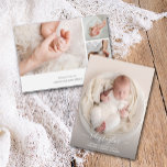 Elegant Newborn Photo Collage Birth Announcement<br><div class="desc">Elegantly sweet birth announcements feature your favourite newborn photo, baby's name and birth stats in white chic lettering. A photo collage and parent's names on the back. **TIP: You may want to size the 2 square photos on the back BEFORE uploading them for easy placement. Single photo design and more...</div>