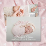 Elegant Newborn Photo Collage Birth Announcements<br><div class="desc">Elegantly sweet birth announcements feature your favourite newborn photo, baby's name and birth stats in white chic lettering. A photo collage and parent's names on the back. **TIP: You may want to size the 2 square photos on the back BEFORE uploading them for easy placement. Single photo design and more...</div>