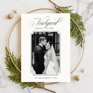 Elegant Newlywed Black And White 2 Photo Christmas Holiday Card