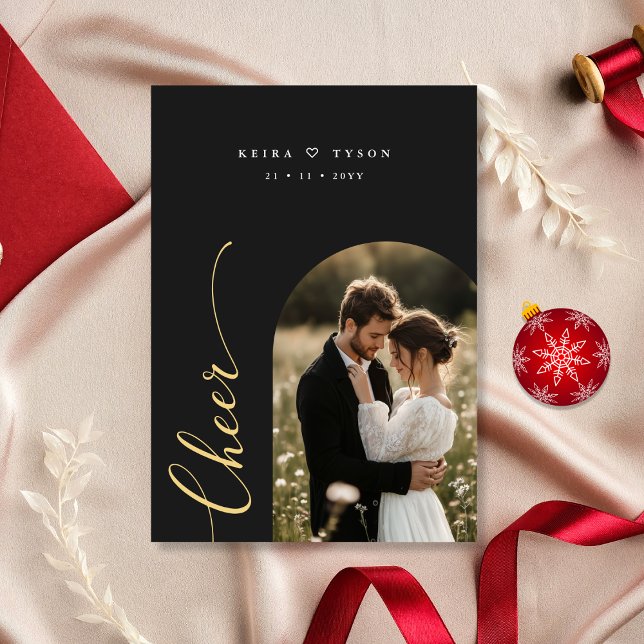 Elegant Newlywed Cheer Script Photo Christmas Card (Creator Uploaded)