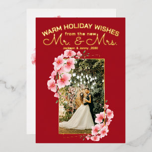 Elegant Newlywed Christmas Mr and Mrs warm wishes Foil Holiday Card
