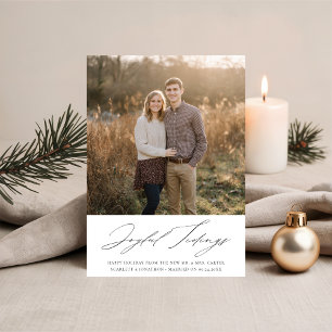 Elegant Newlywed Joyful Tidings Christmas Photo Holiday Card