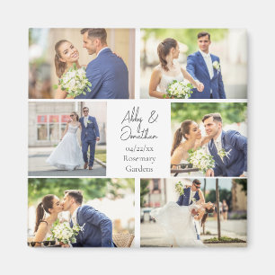 Elegant Newlywed Married Couple Photo Collage Magnet