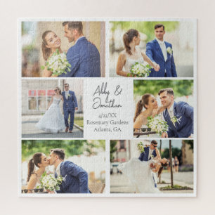 Elegant Newlywed Photo Collage Wedding Anniversary Jigsaw Puzzle