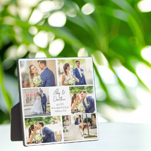 Elegant Newlywed Photo Collage Wedding Anniversary Plaque
