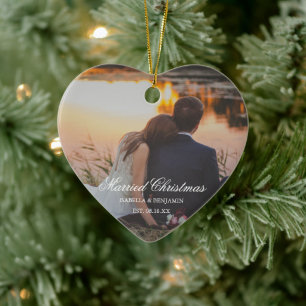 Elegant Newlywed Photo First Christmas Married Ceramic Ornament