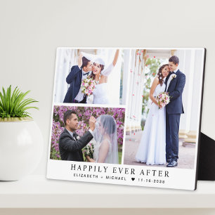 Elegant Newlyweds 3 Photo Collage Wedding Plaque