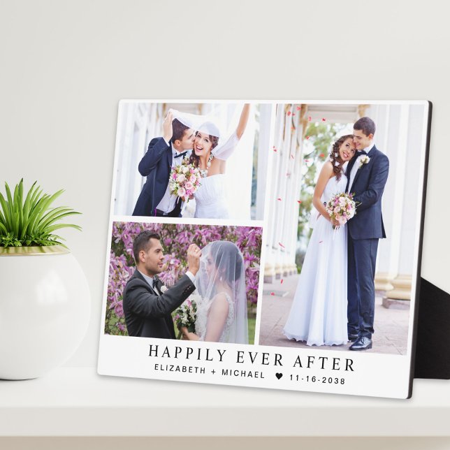 Elegant Newlyweds 3 Photo Collage Wedding Plaque (Creator Uploaded)