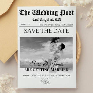 Elegant Newspaper Custom Photo Save the Date Invitation