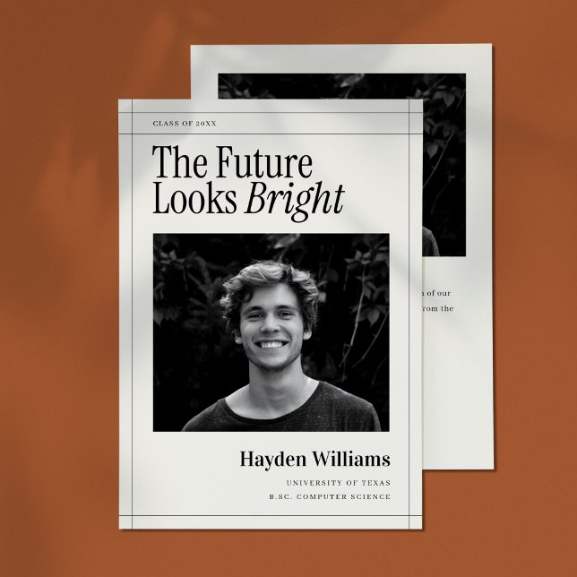 Elegant Newspaper Graduation Photo Announcement (elegant newspaper graduation photo announcement with 80s editorial designs style.)