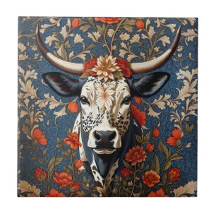 Elegant Nguni Cow William Morris Inspired Ceramic Tile