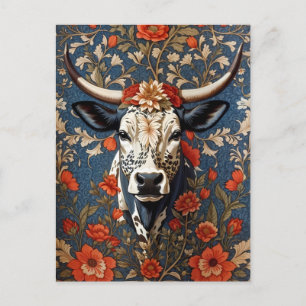 Elegant Nguni Cow William Morris Inspired Postcard