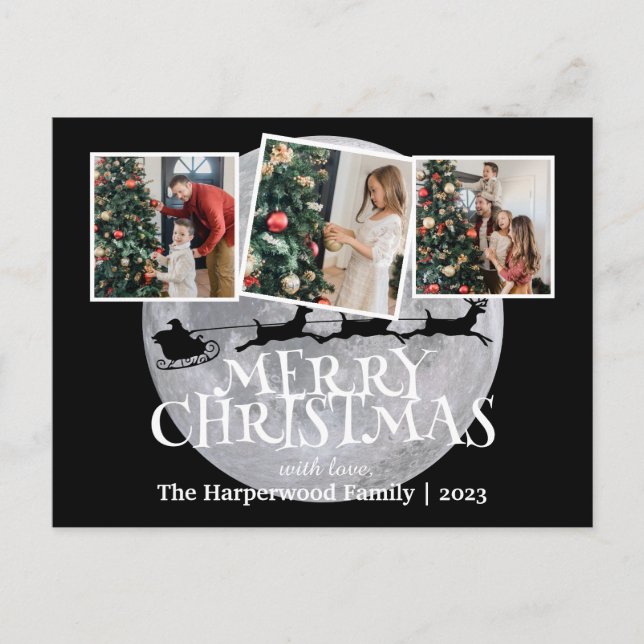Elegant Night Joy Christmas Family Photo Collage Holiday Postcard (Front)