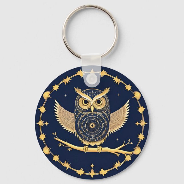 Elegant Night Owl Illustration Key Ring (Front)