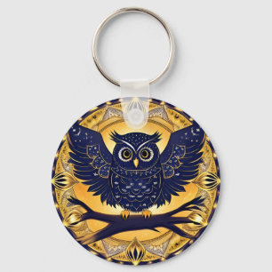 Elegant Night Owl Illustration Key Ring