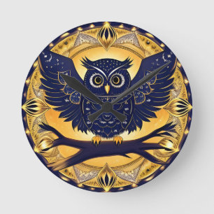 Elegant Night Owl Illustration Round Clock
