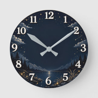 Elegant Night Sky Mountain Lake Wall Clock
