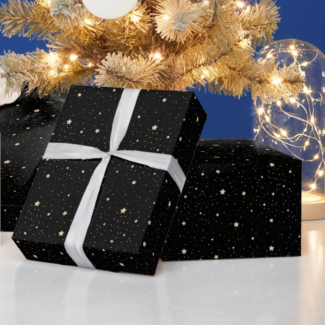 Elegant Night Sky Stars Black & Gold Celestial Wrapping Paper (Holidays)