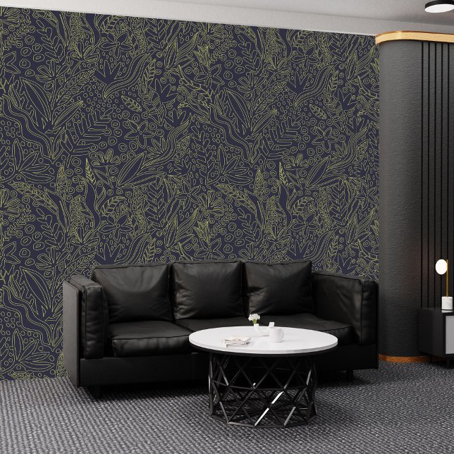 Elegant Night Sky with Gold Flowers: Peel & Stick Wallpaper (Elegant Night Sky with Gold Flowers: Peel & Stick Wallpaper)