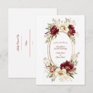 Elegant Nikah Invitation with RSVP - Maroon Floral