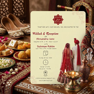 Elegant Nikkah and Reception Islamic Wedding  Invitation