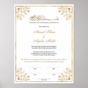 Elegant Nikkah Certificate Muslim Islamic Wedding Poster