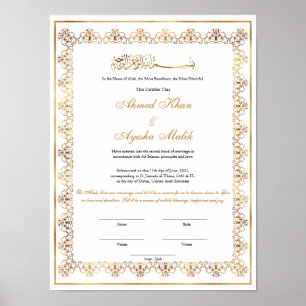 Elegant Nikkah Certificate Muslim Islamic Wedding Poster