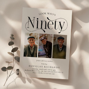 Elegant NINETY 3 photo collage 90th Birthday Invitation