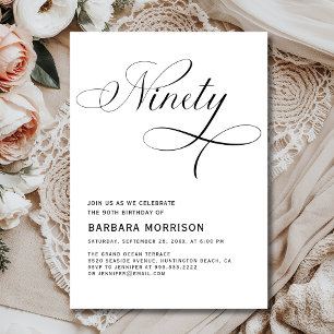 Elegant Ninety 90th Script Minimalist Birthday Invitation