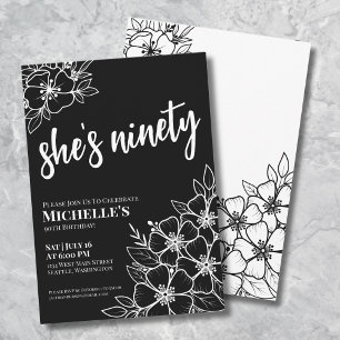 Elegant Ninety Black White 90th Birthday Party Invitation