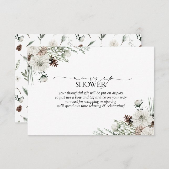 Elegant No Wrap Winter Evergreen Bridal Shower Enclosure Card (Front/Back)