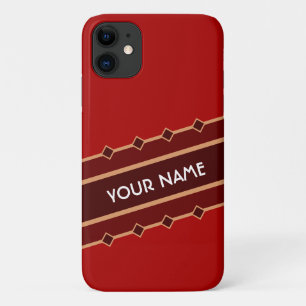Elegant noble red striped band with your name iPhone 11 case
