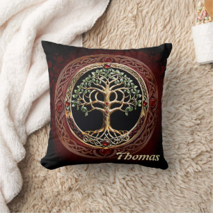 Elegant noble tree of life with celtic knot. cushion