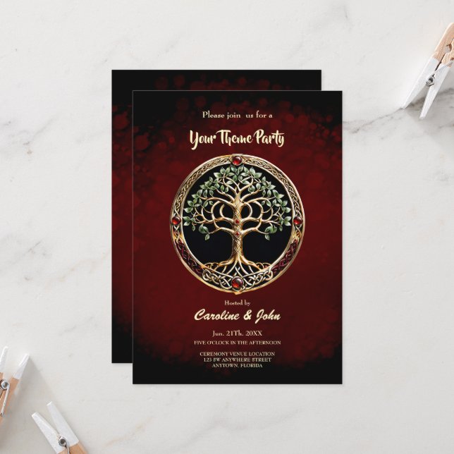 Elegant noble tree of life with celtic knot.  invitation (Front/Back In Situ)