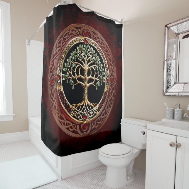 Elegant noble tree of life with celtic knot. shower curtain (In Situ)