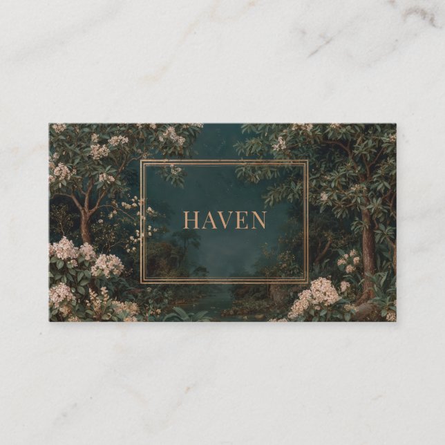 Elegant Nocturnal Garden Floral Gold Frame Business Card (Front)