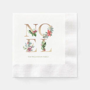 Elegant Noel Christmas Gold Greenery Berries Green Napkin