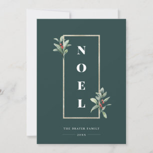 Elegant NOEL Gold Winter Berry Frame Photo Holiday Card