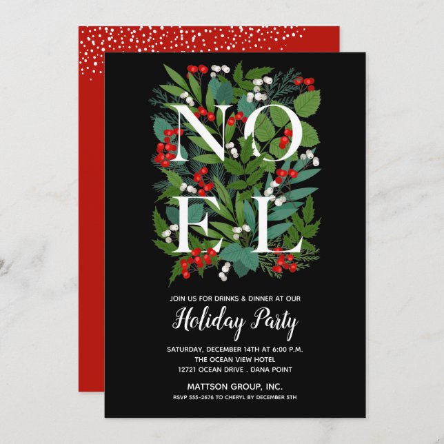 Elegant NOEL Greenery Christmas Party Invitations (Front/Back)
